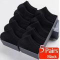 5pairs Mens Socks Boat Black Business Solid Color Breathable Comfortable High Quality Ankle. 