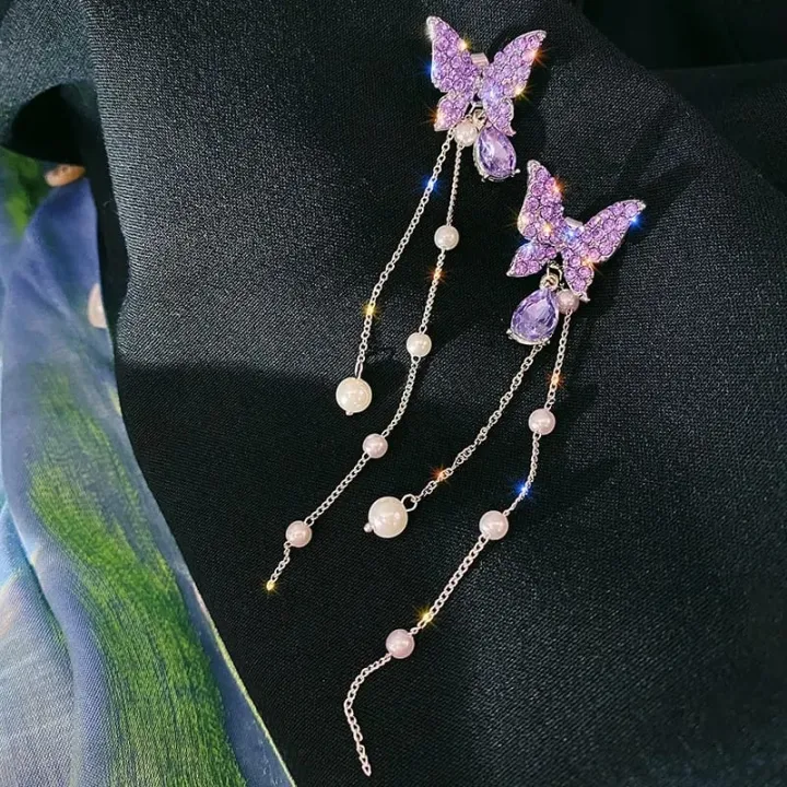Korean%20White%20Crystal%20Butterfly%20Drop%20Earring%20For%20Women%20New%20Fashion%20Imitation%20Tassel%20Chain%20Rhinestone%20Earring%20Jewelry%20Gift%20-%20Image%202