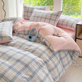 3pcs Simple, soft and skin-friendly duvet cover 3-piece set (1 duvet cover +2 pillowcases) (without core)Striped checkered.