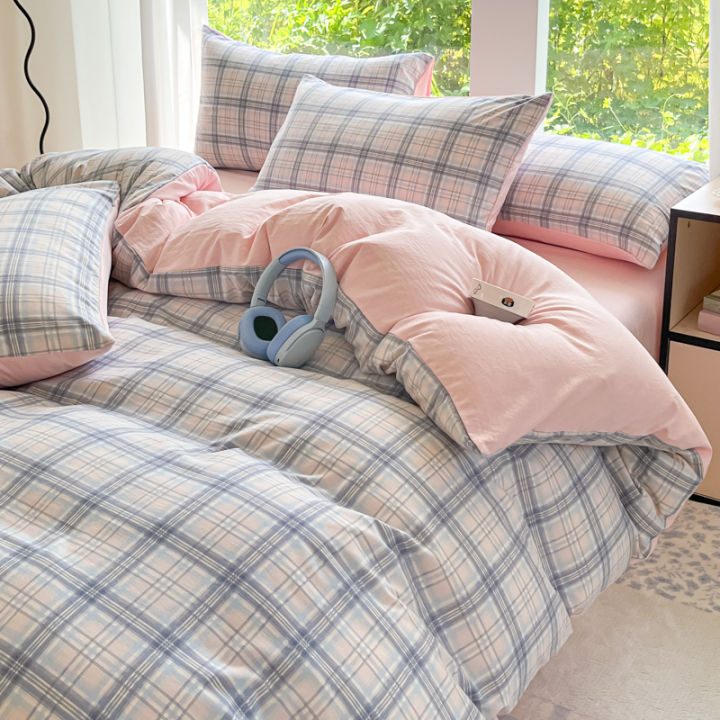 3pcs%20Simple,%20soft%20and%20skin-friendly%20duvet%20cover%203-piece%20set%20(1%20duvet%20cover%20+2%20pillowcases)%20(without%20core)Striped%20checkered%20-%20Image%202