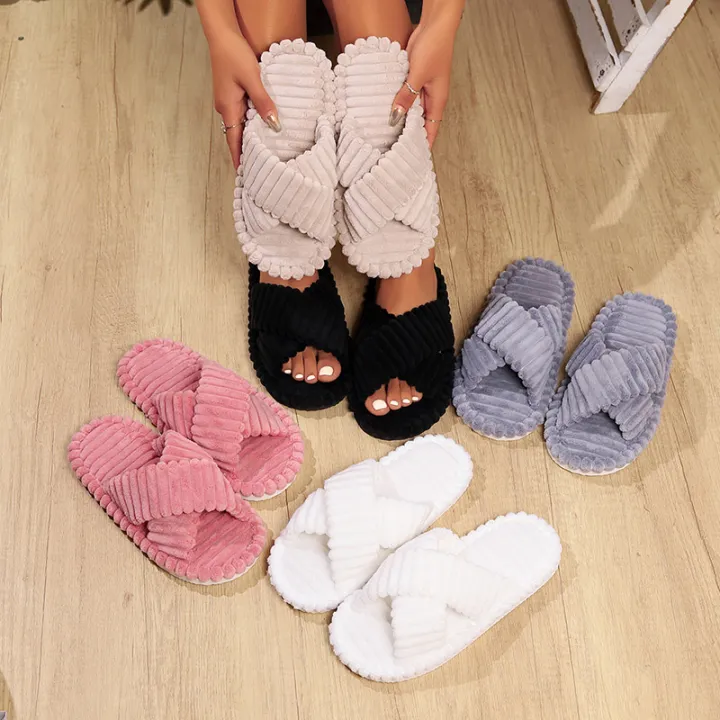 Solid%20Striped%20Women's%20Cotton%20Fabric%20Slippers%20Indoor%20Cross%20Strap%20Open%20Toe%20Flat%20Flip%20Flops%20Autumn%20Lightweight%20Comfort%20Slides%20-%20Image%206