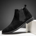 Men Suede Leather Chelsea Boots British Style Pointed-toe Dress Boots Outdoor Comortable Non Slip Mens Ankle Boots. 