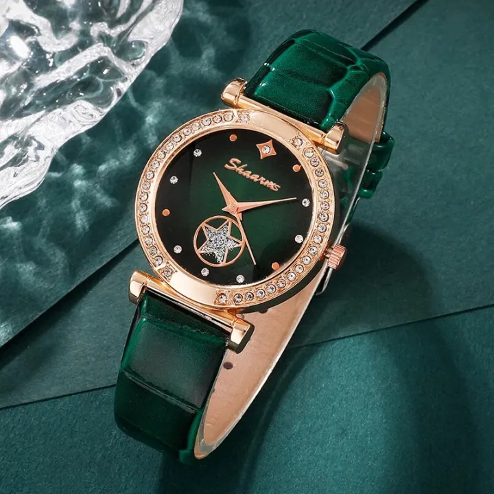 6PCS%20Set%20Green%20Luxury%20Quartz%20Watch%20Women%20Ring%20Necklace%20Earring%20Rhinestone%20Fashion%20Wristwatch%20Casual%20Ladies%20Bracelet%20Watches%20-%20Image%204