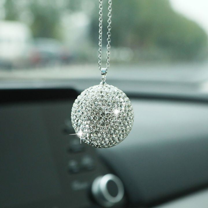 Crystal Ball Car Pendant with Diamond Inlay Car Rearview Mirror with Full Diamond Decoration Car Decoration Car Interior Pendant
