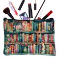 Stylish Book Lover's  Makeup Bag – Double Sided Print with Vibrant Bookshelf Design. 