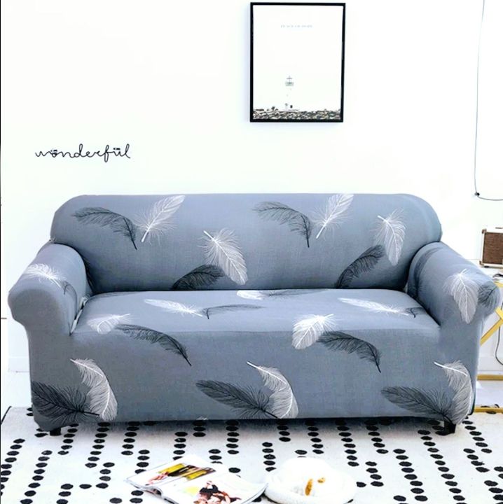 Blue Gray Spandex Polar Fleece Super Elastic Stretch Sofa Cover