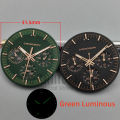GRAMOCK No Logo Luminous 31.5mm Black Green White Moon Watch Dial 6 Hands For VK63 VK63A Men's Quartz Watch Replacement Part. 