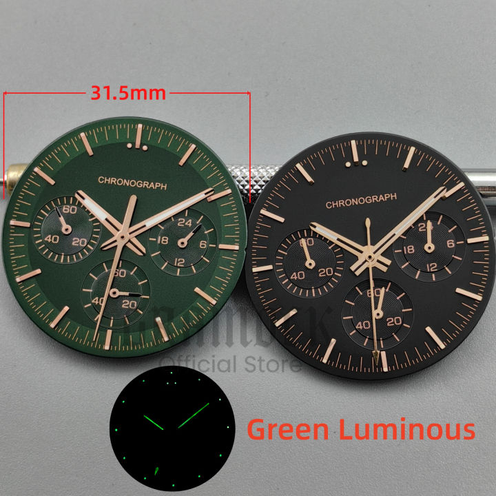 GRAMOCK%20No%20Logo%20Luminous%2031.5mm%20Black%20Green%20White%20Moon%20Watch%20Dial%206%20Hands%20For%20VK63%20VK63A%20Men's%20Quartz%20Watch%20Replacement%20Part%20-%20Image%205