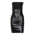 Women Summer  Party Strapless Bodycon Pu Leather Slim Package Hip Black Mini Dress Sundress Female Clothing. 