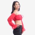 Red Off Shoulder Full Sleeve Tube Top For Women. 