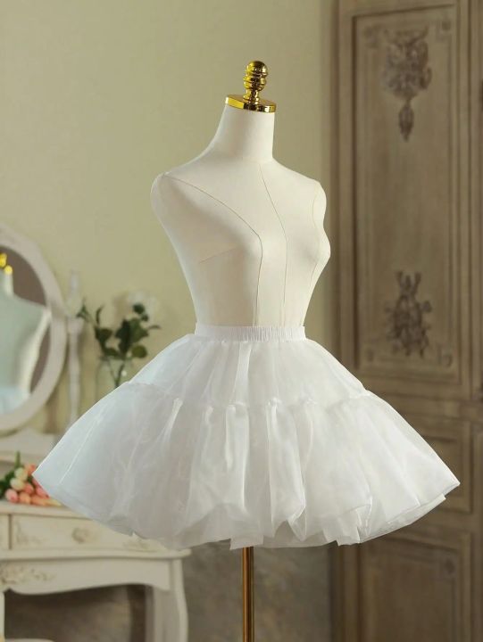 Women%20Girls%20Ruffled%20Short%20Petticoat%20With/No%20Hoop%20Solid%20Color%20Fluffy%20Bubble%20Tutu%20Skirt%20Puffy%20Half%20Slip%20Prom%20Crinoline%20Underskirt%20-%20Image%202