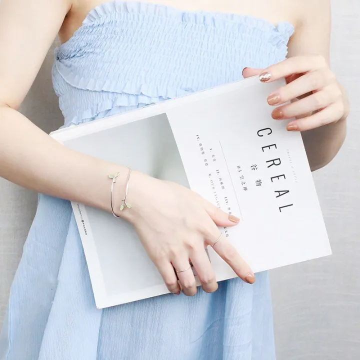 VENTFILLE%20925%20Stamp%20Silver%20Color%20Bangle%20for%20Women%20Green%20Opal%20Leaf%20Twigs%20Branch%20Jewelry%20Girls'%20Gift%20Dropshipping%20-%20Image%203