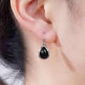 Huitan Green/Red Pear Stone Drop Earrings for Women Ethnic Style Aesthetic Carved Pattern Temperament Lady's Earrings Jewelry. 