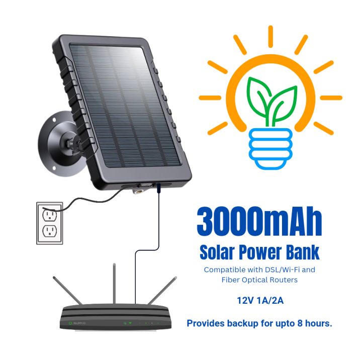 Solar Power Bank 12V 2A 3000mAh for Wifi DSL and Fiber Optical Routers