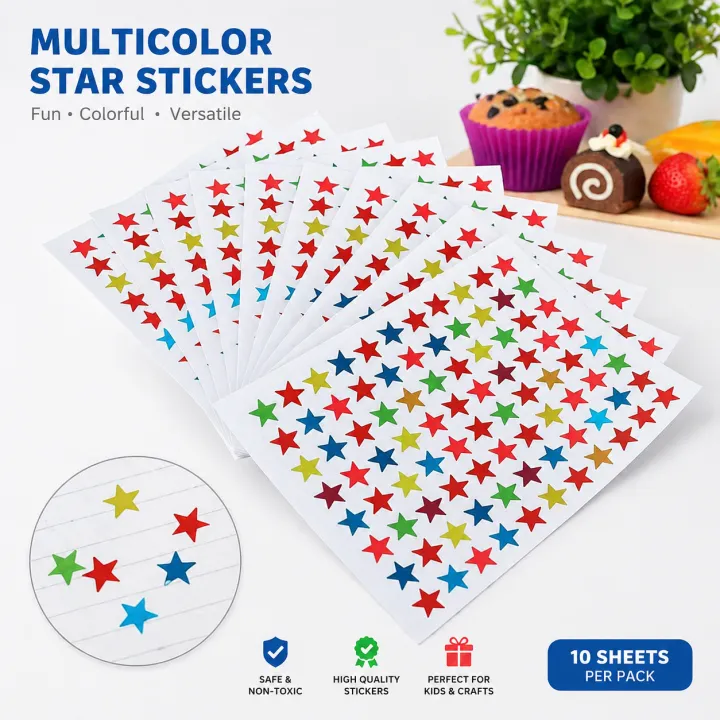 Sticker Star Multi color Pack of 10 sheets | Daraz.pk