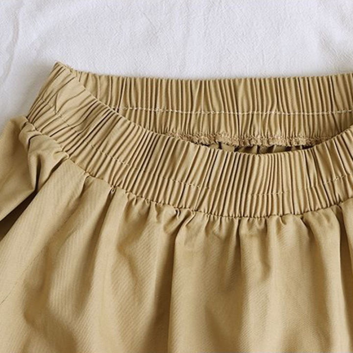 Khaki%20Solid%20Casual%20Elastic%20High%20Waist%20A-line%20Lace%20Up%20Women's%20Skirt%20Korean%20Fashion%20Mid-Calf%20Long%20Skirts%20For%20Women%202024%20Spring%20-%20Image%205