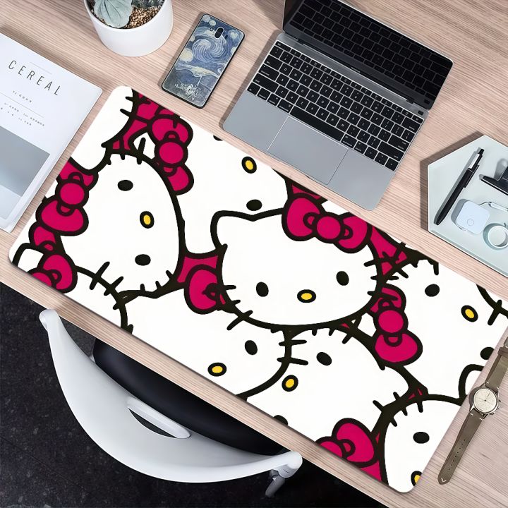 kawaii Tiling Pattern Hello k-Kitty pink bow SRO Mouse Pad Non-slip Lockedge Thickened Desktop MousePad Large Office Student