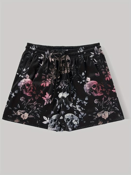 Summer Breathable Basketball Shorts Skull Flame Design Casual Athletic Running Training Gear Loose Unisex Basketball Short Moto