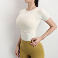 Women Girls Stretch Soft Compression Athletic Performance Workout Seamless Short Sleeve Yoga T Shirts. 