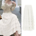 Summer Spring Women’s Multilayer Ruffles Tulle Skirt Pleated High Waist Fluffy Maxi Skirt Fairy Cake Dress Long Tutu Party Skirt.
