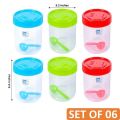 Set Of 6 Plain Large Plastic Utility Containers With Spoon | Clear Plastic Multipurpose Spice Storage Jar With Lid & Spoon. 