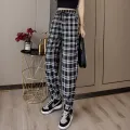 Pants Women New Bunch of feet Fashion Loose Black Plaid Summer Harajuku Students Streetwear Harem Long Trousers Womens Chic. 
