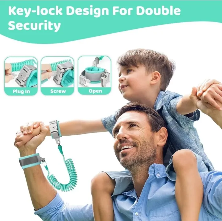 360 Degree Rotation Anti Lost Strap Toddler Safety Harness Kid Link Walking Rope Baby Wristband Child Wrist Leash with Lock2.5cm