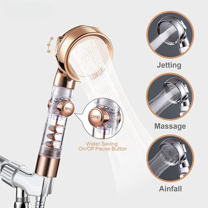 1Pc 3 Modes Turbocharged Shower Head Adjustable High Pressure Water Saving Handheld Showerhead Massage Filter Rainfall Nozzle
