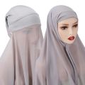 2 In 1 Chiffon Hijab Scarf With Jersey Inner Cap All In One Suit For Muslim Women Convinient Headscarf New Colors. 