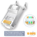 5/10Pcs RJ45 Pass Through Connectors, Cat8/Cat7/Cat6A Shielded Modular Plug, 50UM Gold Plated 8P8C Ethernet Connector.