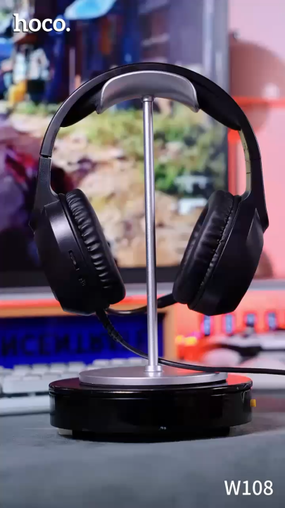 Hoco | W108 Sue Wired Gaming Headset | 50mm Audio Drivers | Omnidirectional HD Microphone & LED Lighting | 3.5mm AUX & USB Connection | Over-Ear Headphones for PC & Laptop