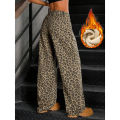 Winter Girls Leopard Print Plush Thermal High Waist Jeans Women Fleece Snow Warm Denim Pants Lady Retro Baggy Wide Leg Trousers. 