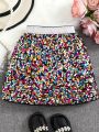 Spring and Autumn New Shiny Sequin A-line High-Waist Skirt for Girls; Single Piece. 