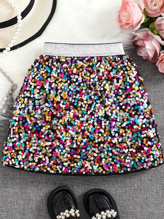 Spring%20and%20Autumn%20New%20Shiny%20Sequin%20A-line%20High-Waist%20Skirt%20for%20Girls;%20Single%20Piece%20-%20Image%207