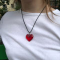 Gothic Wine Red Glass Crystal Big Heart Necklace Y2K Grunge Punk Puffy Heart Cord Rope Chain Pendant Necklace Women Girls Gift. 