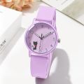 Ladies watch, jelly color scheme cute kitten schoolgirl silicone strap quartz watch.