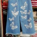 Wide Leg Flower Printed Jeans Flapper For Girls(7 to11). 