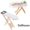 1:12 Dollhouse Miniature Wooden Ironing Board Mini Flat Iron Furniture Model Sewing Life Scene Decor Toy Micro Scene Props.