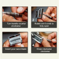 Double Edge Safety Razor Old-fashioned Metal Shaver Beard Barber Wet Shaving Twist Open for Men Women With 5 Blades and Mirror.
