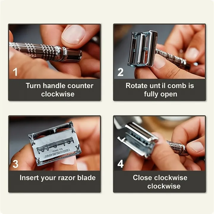 Double%20Edge%20Safety%20Razor%20Old-fashioned%20Metal%20Shaver%20Beard%20Barber%20Wet%20Shaving%20Twist%20Open%20for%20Men%20Women%20With%205%20Blades%20and%20Mirror%20-%20Image%204