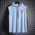 Summer Hooded Sweatshirt New Men's Sleeveless Loose T-Shirt Solid Color Lightweight Hooded Sweatshirt Fitness Breathable Collar. 
