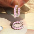 Huitan Princess Square Cubic Zirconia Hoop Earrings Luxury Trendy Ear Circle Earrings for Women Fashion Versatile Female Jewelry. 