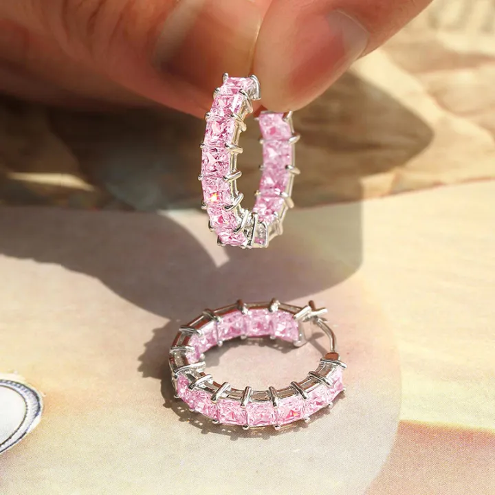 Huitan%20Princess%20Square%20Cubic%20Zirconia%20Hoop%20Earrings%20Luxury%20Trendy%20Ear%20Circle%20Earrings%20for%20Women%20Fashion%20Versatile%20Female%20Jewelry%20-%20Image%203
