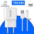 Tecno 18Watt 100% Original Charger | TECNO 18 Watt Genuine Charger Tecno Charger Original 18w Fast Charging Box Pulled Out Adapter with Type-C Data Cable And Micro Data Cable For Tecno - Android Phones. 