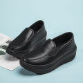 Women's Shoes Spring Genuine Leather Soft Outsole Work Shoes Female Black Swing Shoes Woman Plus Size Wedges Single Shoes2022. 