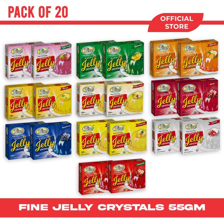 Fine Crystal Jelly All 10 Flavor Mix 55gm - Pack of 20
