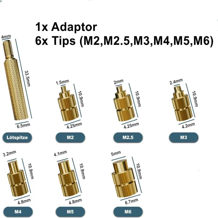 Heat%20Set%20Insert%20Soldering%20Iron%20Tip%20Head%20M2%20M2.5%20M3%20M4%20M5%20M6%20Hot%20Melt%20Insets%20Nut%20Brass%20Embedded%20Thread%20Insertion%20Kit%20For%20Plastic%20-%20Image%203