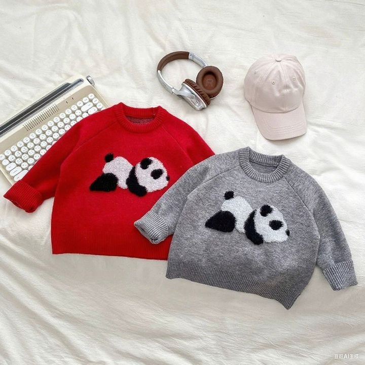 Toddler Loose Fit Knit Sweater Adorable Panda Print Top Cozy Long Sleeve Pullover Soft Unisex Winter Casual Wear