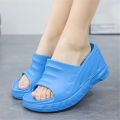 Women Fashion Summer 8 cm Chunky Sole Wedges Heels Flip Flops Casual Shoes Waterproof Taiwan Slippers  Lady Sandals. 