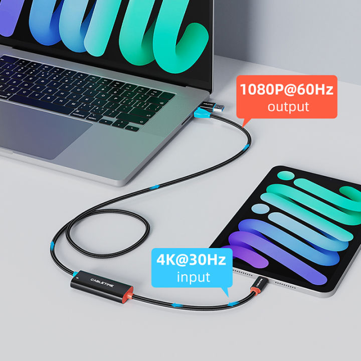 CABLETIME%20USB%20C%20Video%20Capture%20Card%20100W%20PD%20Card%202-in-1%20USB%20A/USB%20C%201080P@60Hz%205Gbps%20for%20Tablet%20Laptop%20%20Switch%202%20-%20Image%204